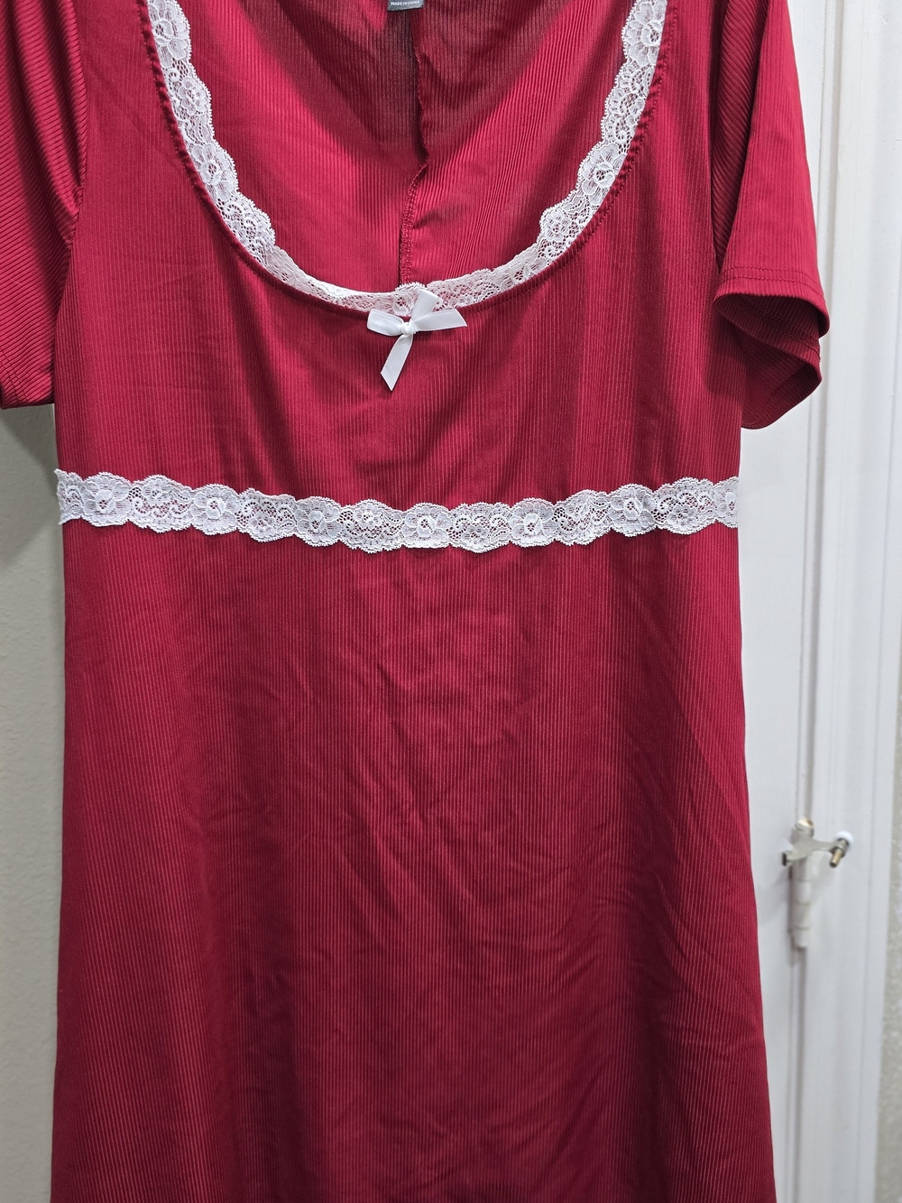 SHEIN Red Short-Sleeve Lace-Trim Dress